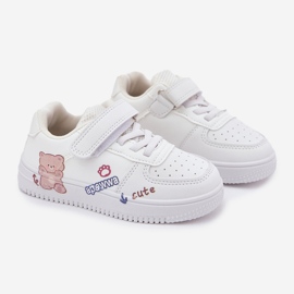 Sneaker per bambini in velcro con un orsacchiotto bianco 1
