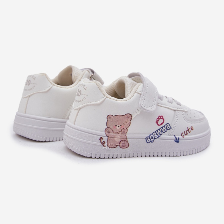Sneaker per bambini in velcro con un orsacchiotto bianco 2