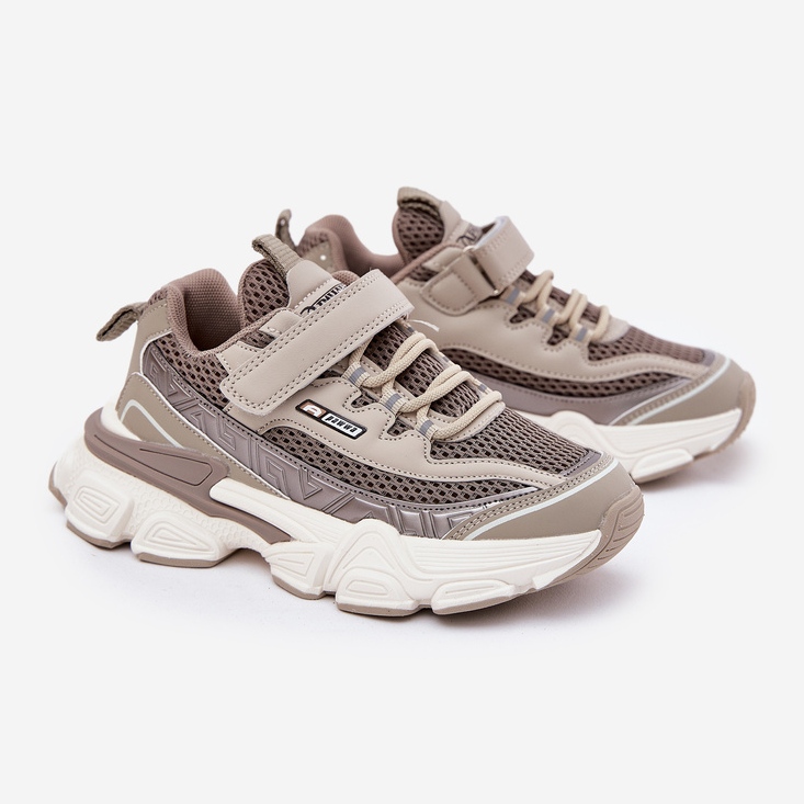 Scarpe sportive con sneaker per kaki velcro beige 1