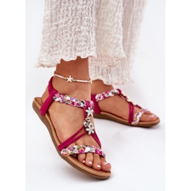 Sandali da donna piatta con strisce intrecciate e spille artiker 56C1314 Fuksja rosa 2