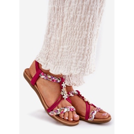 Sandali da donna piatta con strisce intrecciate e spille artiker 56C1314 Fuksja rosa 1