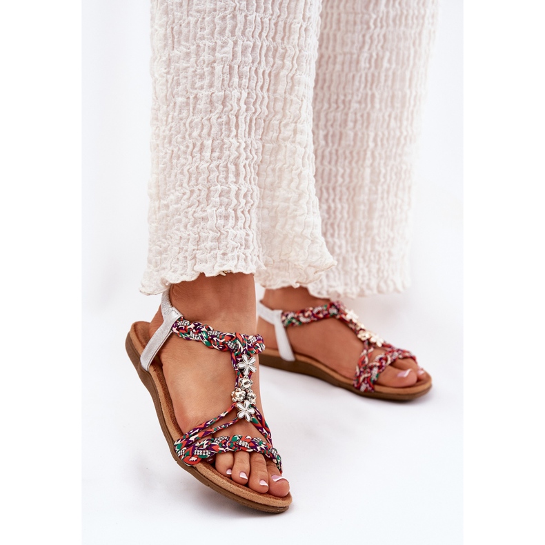 Sandali da donna piatta con strisce intrecciate e spille artiker 54c1322 multikolor multicolore 2