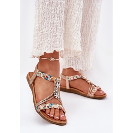 Sandali da donna piatta con strisce intrecciate e spille artiker 54C1323 PLN d'oro 2
