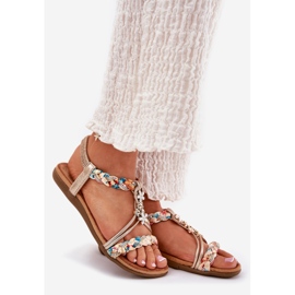 Sandali da donna piatta con strisce intrecciate e spille artiker 54C1323 PLN d'oro 1