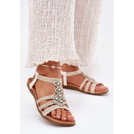 Sandali da donna piatta con artiker intrecciato 56C1323 Biale Stripes bianco 2