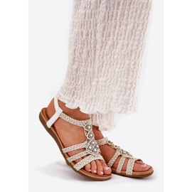 Sandali da donna piatta con artiker intrecciato 56C1323 Biale Stripes bianca 1