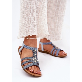 Sandali piatti femminili con artiker intrecciato 56C1325 Blue Stripes 2