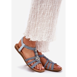 Sandali piatti femminili con artiker intrecciato 56C1325 Blue Stripes 1