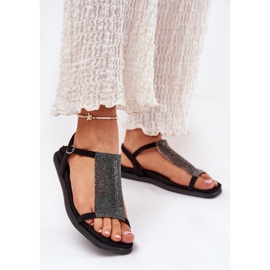 Sandali femminili eleganti piatti con artiker 56c1370 cristalli neri nero 2