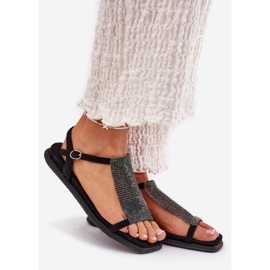 Sandali femminili eleganti piatti con artiker 56c1370 cristalli neri nero 1