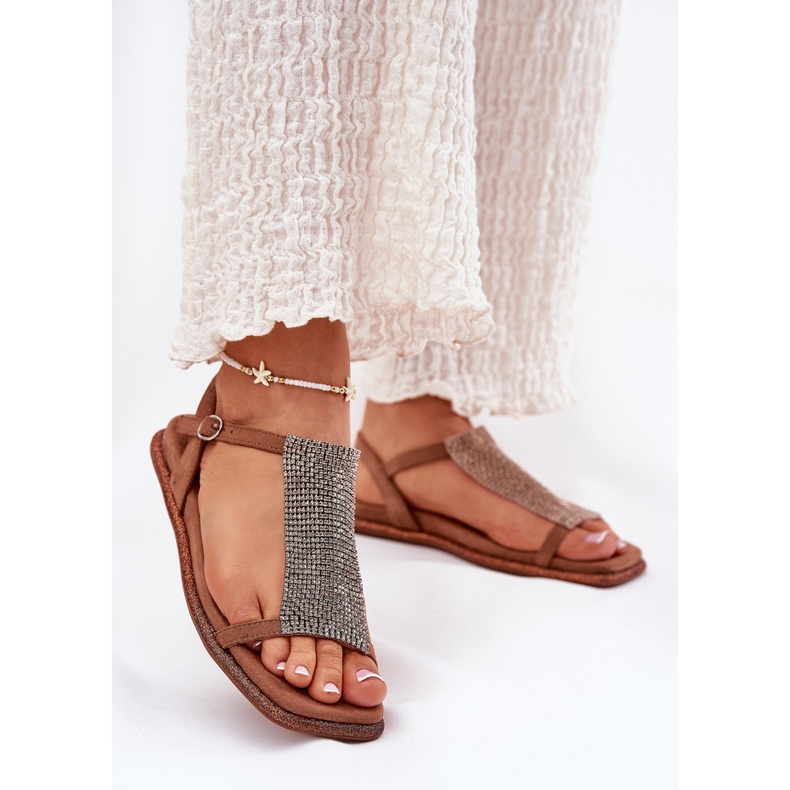Sandali femminili eleganti piatti con artiker 56c1365 cristalli marroni marrone 2