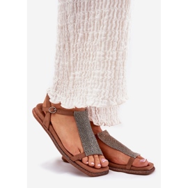 Sandali femminili eleganti piatti con artiker 56c1365 cristalli marroni marrone 1