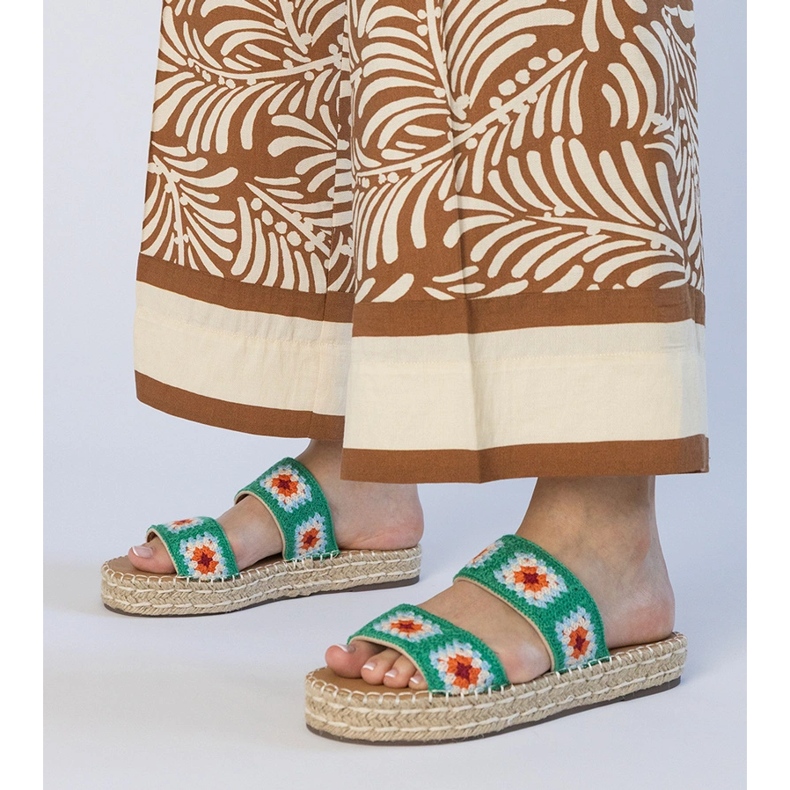 Pantofole di espadrille verdi ricamate verde 1