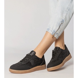 Sneaker da donna nera decorate con glitter nero 2
