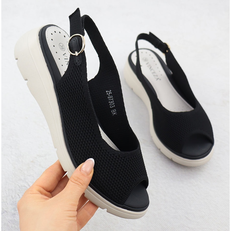 Sandali femminili con zeppe neri vinceza 97303 nero 1