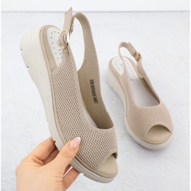 Sandali da donna per cuneo tessile beige vinceza 97303 1
