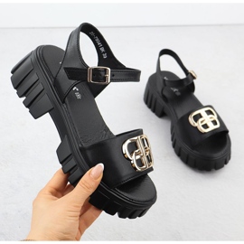 Sandali in pelle femminile sul blocco nero Vinceza 79541 1