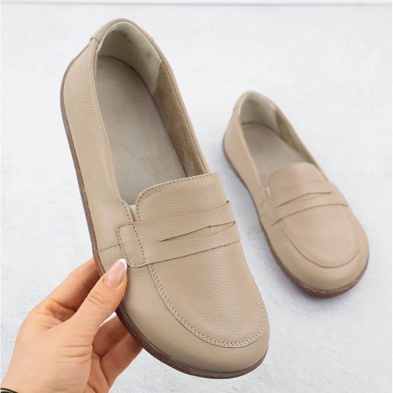 Mocassini in pelle da donna a piedi nudi Ekri Helios 433 beige 1