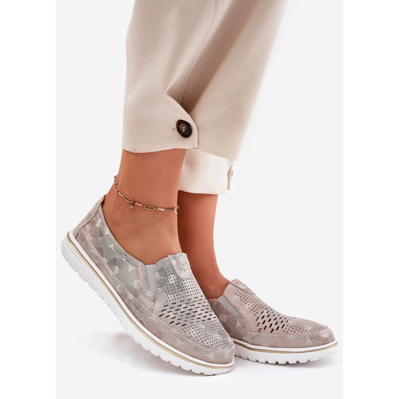 Scarpa Slip-on in Pelle Scamosciata Beige-Oro Inez 1