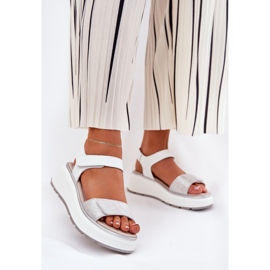 S.Barski Piattaforma di sandali in pelle femminile e zeppe in velcro S. Barski LR51-543 Silver d'argento 2