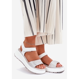 S.Barski Piattaforma di sandali in pelle femminile e zeppe in velcro S. Barski LR51-543 Silver argento 1