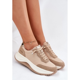 Sneakers in pelle scamosciata femminile sulla piattaforma Hi-Poly Dark-line di Big Star RR274A345 beige 1