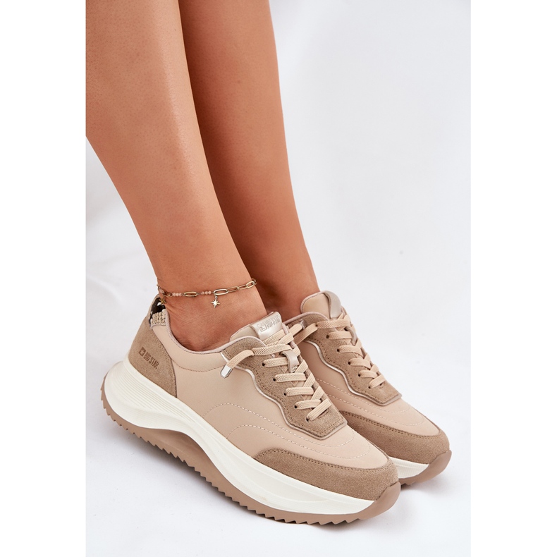 Sneakers in pelle scamosciata femminile sulla piattaforma Hi-Poly Dark-line di Big Star RR274A345 beige 1
