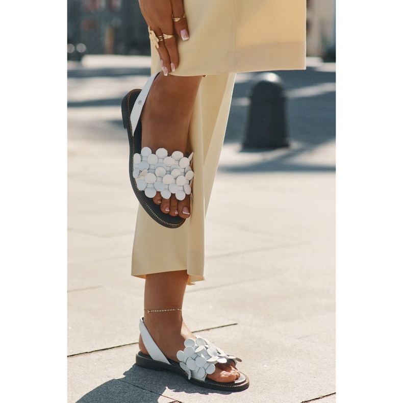 Sandali in pelle con tacchi piatti Zazoo 40425 bianco bianca 2
