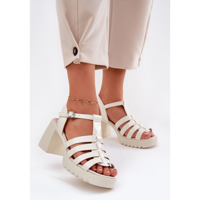 Sandali in pelle femminile dipinti sul palo del mendicante leggero Vinceza 66621 beige 2