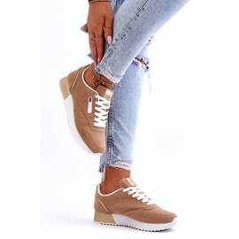 Scarpe sportive eco-inoather allacciata sulla piattaforma beige 2