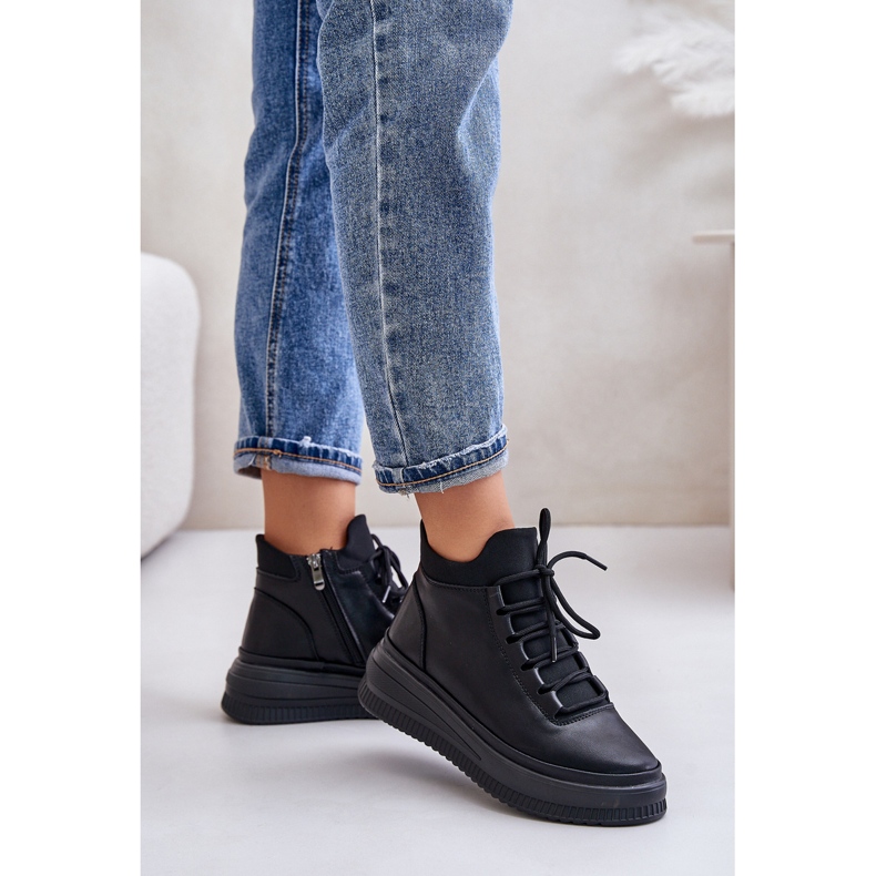 Scarpe sportive in pelle leggera sulla piattaforma Artiker 55C1041 Nere nero 2