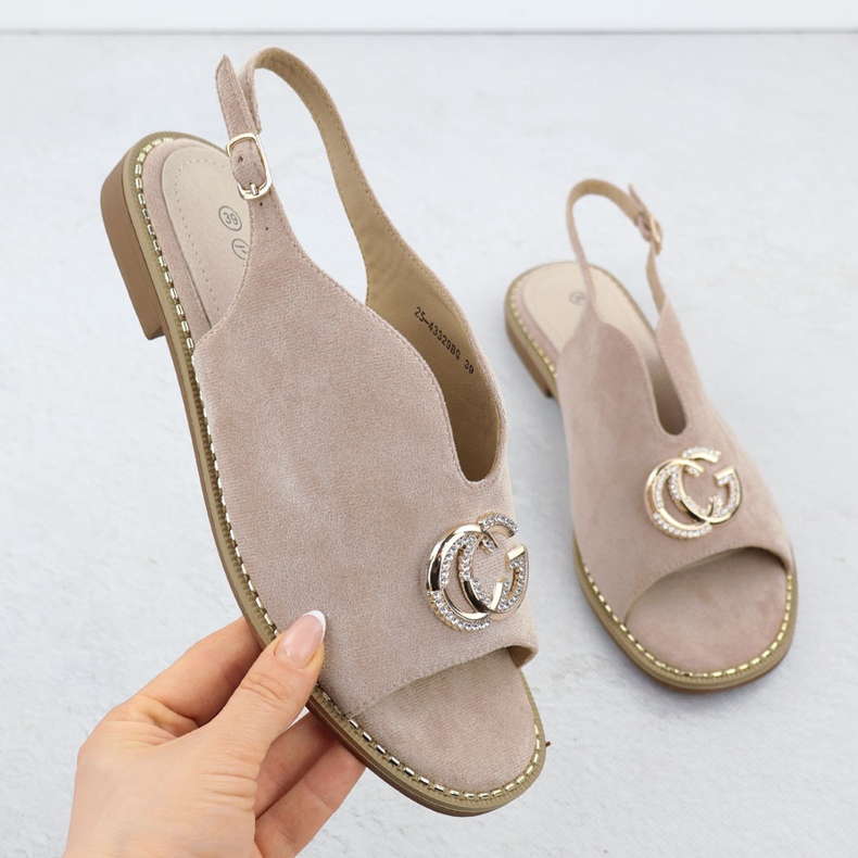 Sandali femminili costruiti con decorazione beige 43329 potocki 1