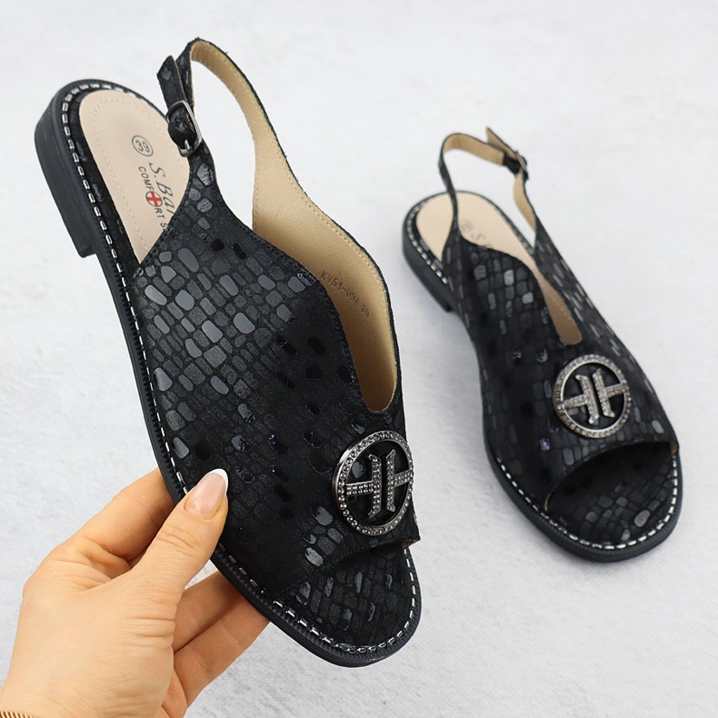 S.Barski Sandali in pelle da donna Czarne S. Barski KV51-094 nero 1