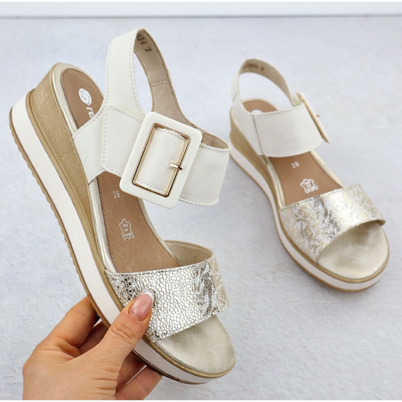 Sandali comodi in pelle per velcro, Remonte D6453-61 Velcro bianco 1