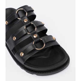 Seastar Pantofole da donna nera decorate con tre strisce con strass nero 1