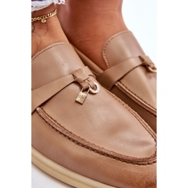 Mocassini da donna in pelle beige 5