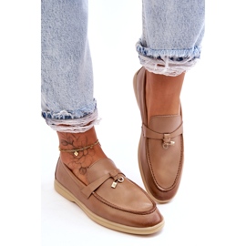 Mocassini da donna in pelle beige 4