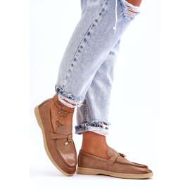 Mocassini da donna in pelle beige 2