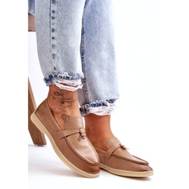 Mocassini da donna in pelle beige 1