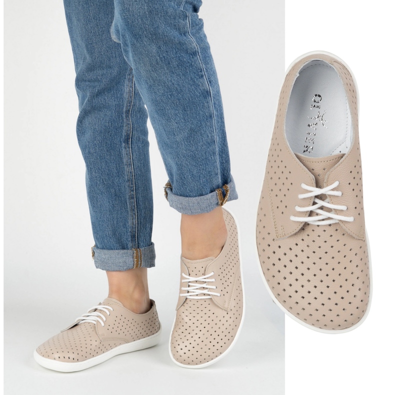 Olivier Sneaker minimaliste a piedi nudi da donna 1288pol beige con bianco 1