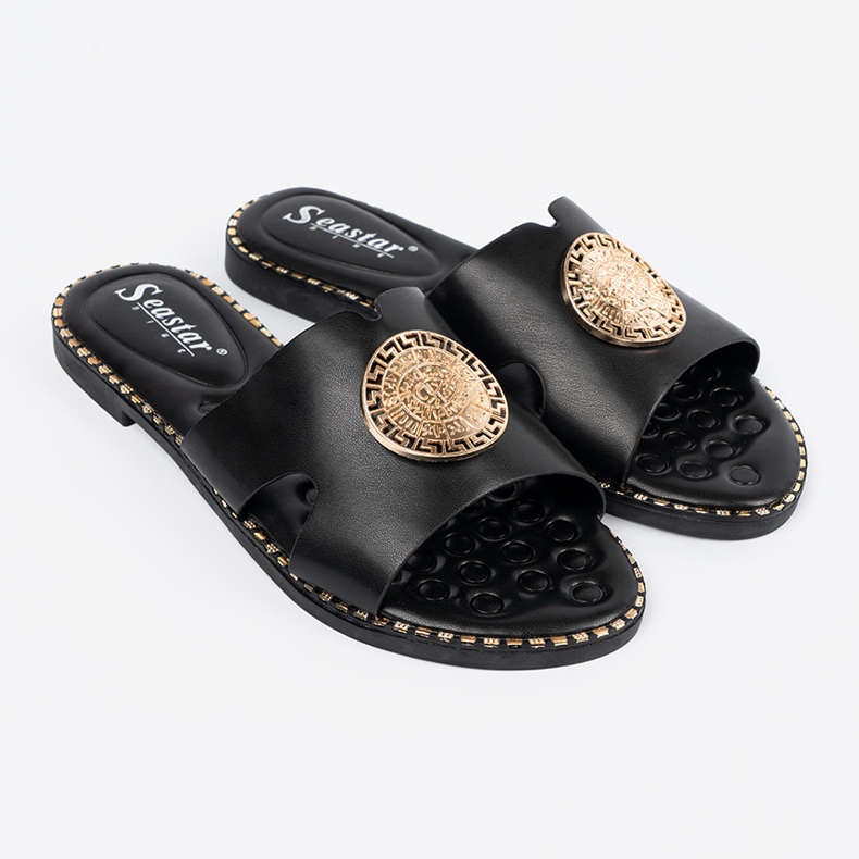 Seastar Infradito nero con una decorazione dorata 1