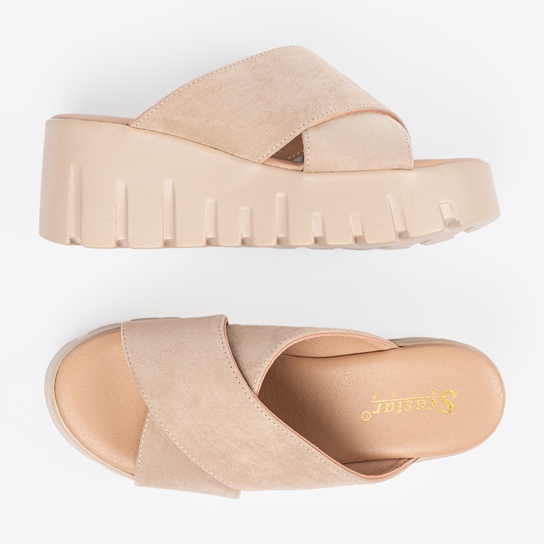 Seastar Sandali con zeppa da donna in camoscio beige 1