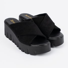 Seastar Sandali con zeppa da donna in camoscio nero 1