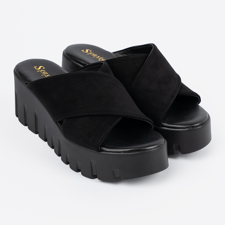 Seastar Sandali con zeppa da donna in camoscio nero 1