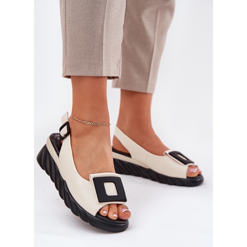 ARTIKER Sandali in pelle da donna con cuneo con decorazione artker 56c1570 beige 2