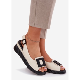 ARTIKER Sandali in pelle da donna con cuneo con decorazione artker 56c1570 beige 1