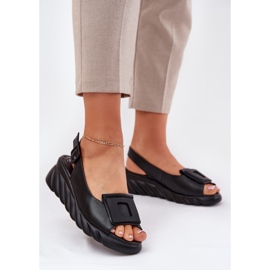 ARTIKER Sandali in pelle da donna con cuneo con artistirista decorazione 56c2156 nero 2