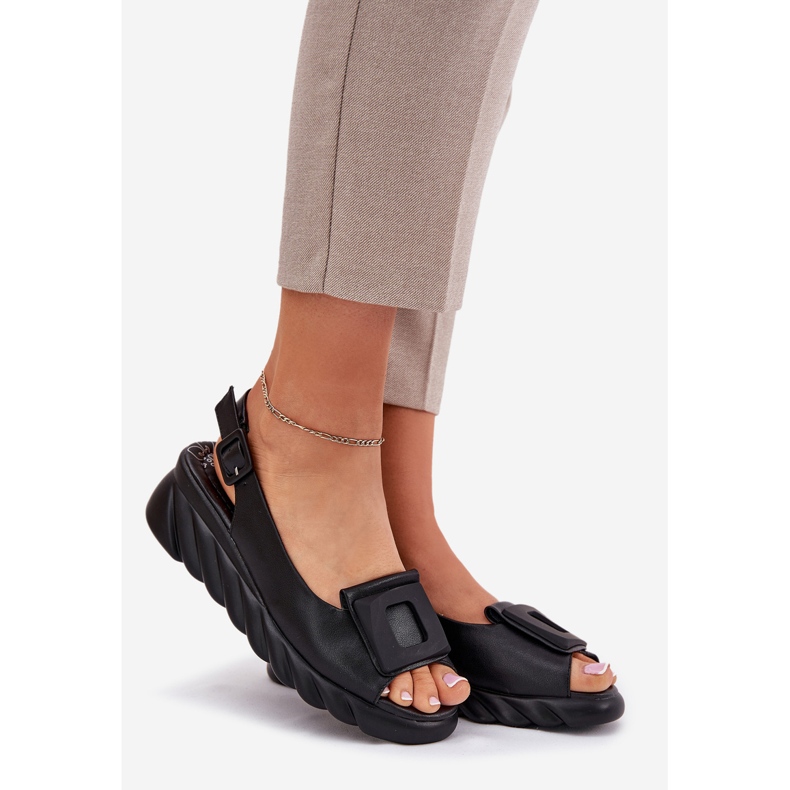 ARTIKER Sandali in pelle da donna con cuneo con artistirista decorazione 56c2156 nero 1