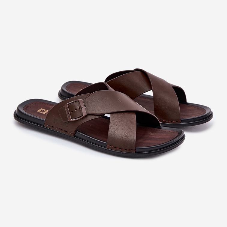 Pantofole in pelle maschile con fibbia marrone Big Star RR174077 1