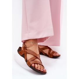 Sandali in pelle piatta femminile zazoo 40032 marrone 2